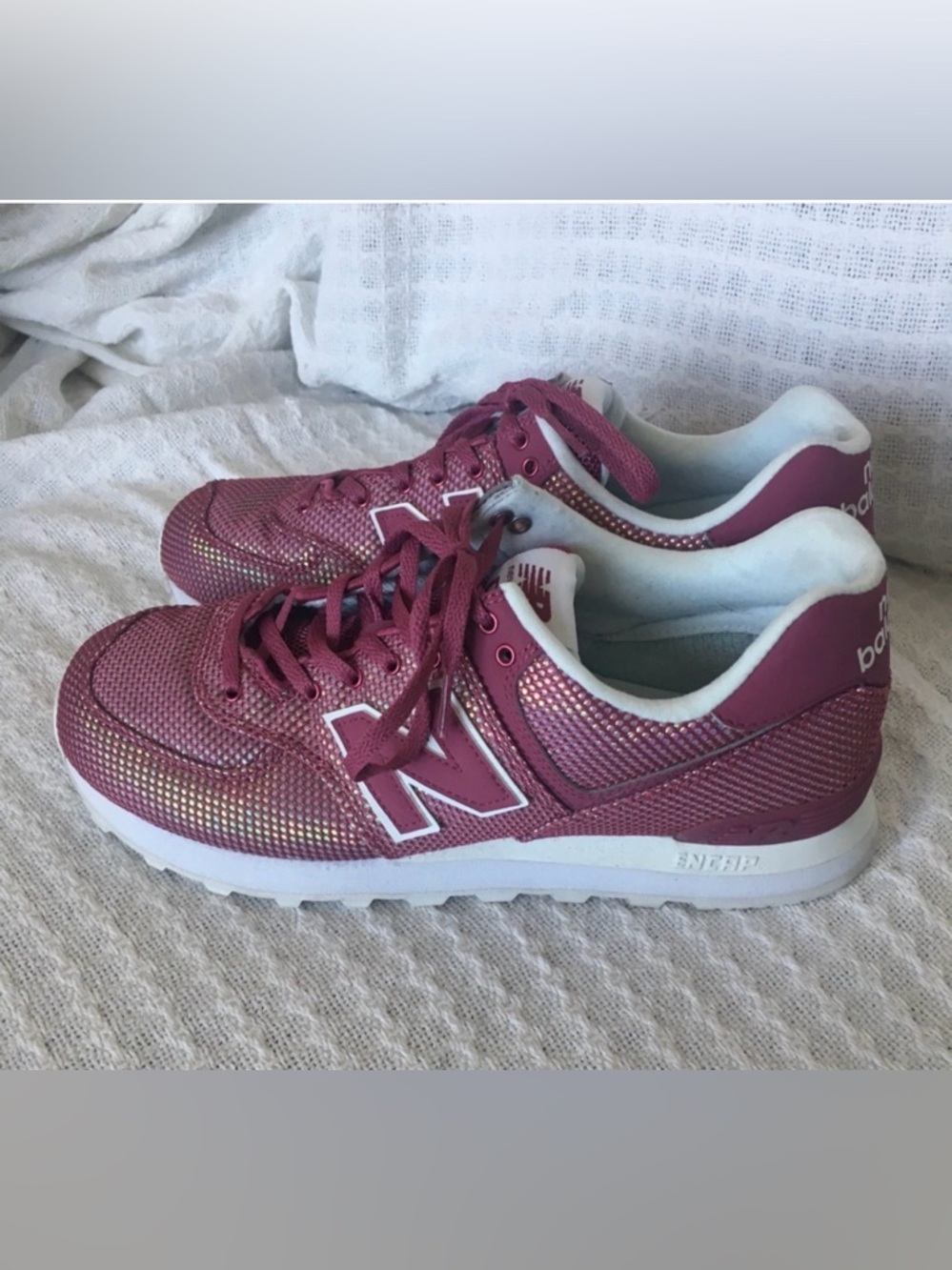 New Balance 574 Women’s size 9.5 Pink Metallic Glitter Shimmer Mesh Sneakers
